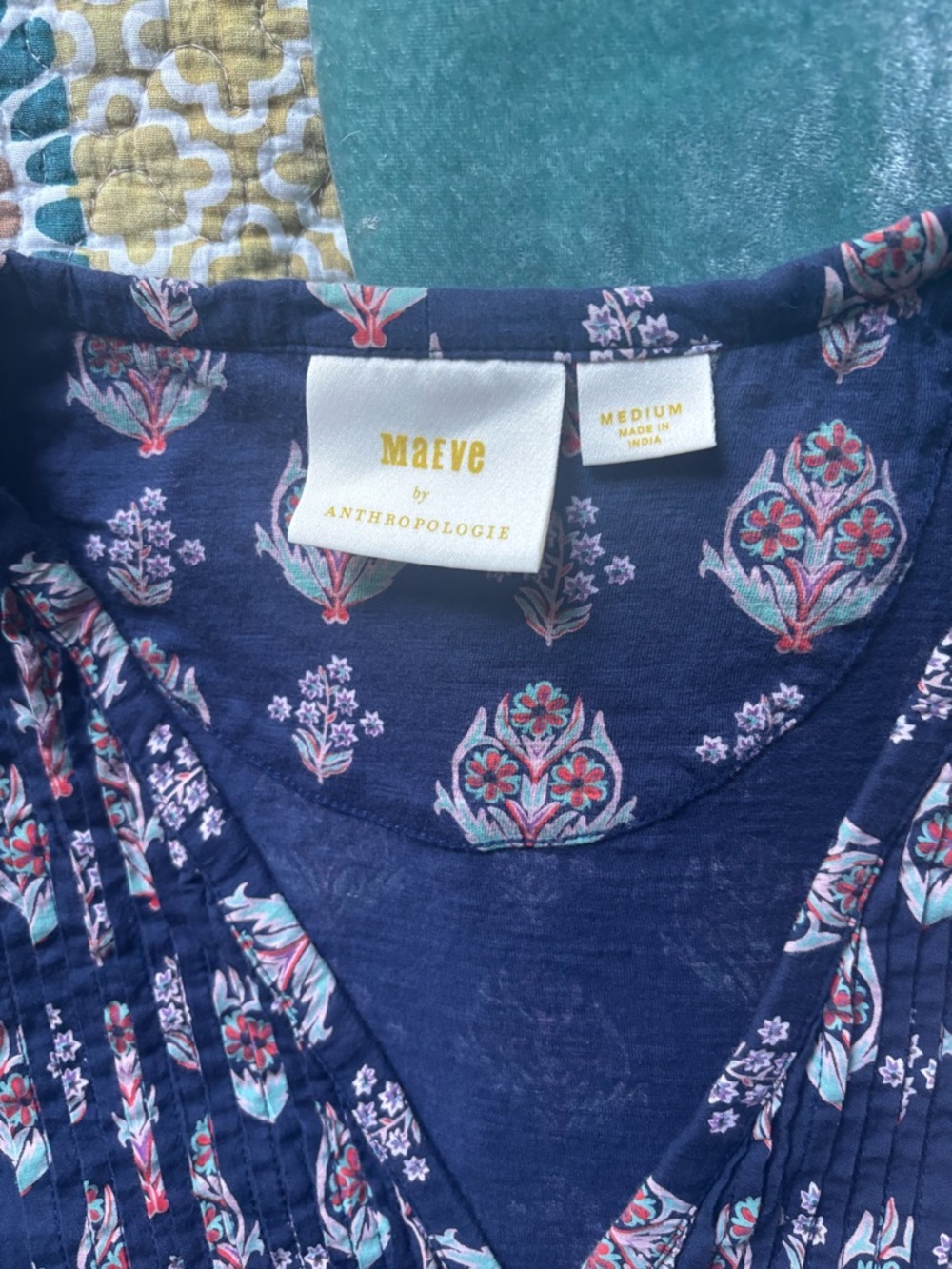 Maeve Navy Floral Pintuck Sleeveless Top - Picture 5 of 7